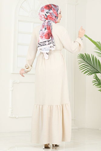 moda selvim Taş Detaylı Tesettür Elbise 813OZN1046 Taş - Thumbnail