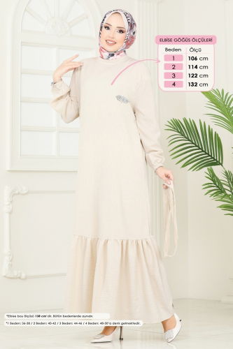 moda selvim Taş Detaylı Tesettür Elbise 813OZN1046 Taş - Thumbnail