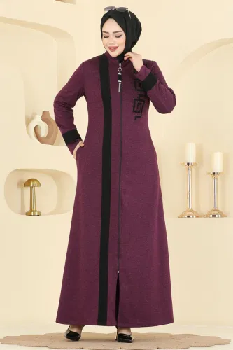 A.S.M.K. - Taş Detaylı Tesettür Ferace 2319ASMK1074 Mürdüm