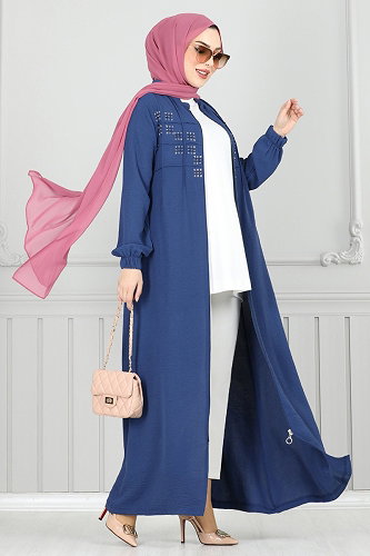 moda selvim Taş Detaylı Tesettür Ferace 354DVL817 Laci - Thumbnail