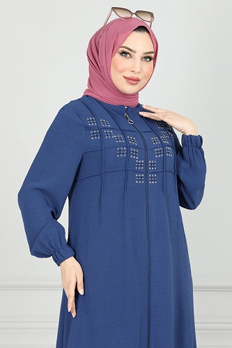 moda selvim Taş Detaylı Tesettür Ferace 354DVL817 Laci - Thumbnail