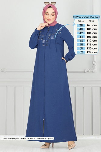 moda selvim Taş Detaylı Tesettür Ferace 354DVL817 Laci - Thumbnail