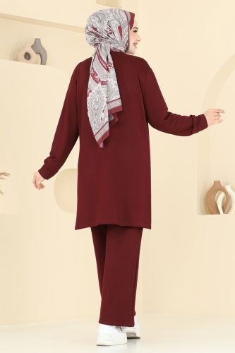 moda selvim Taş Detaylı Tesettür Takım 2688AYD574 Bordo - Thumbnail