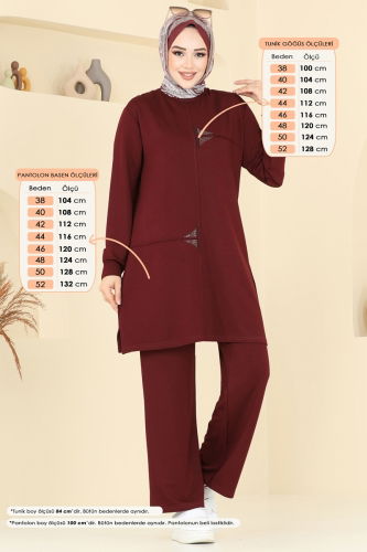 moda selvim Taş Detaylı Tesettür Takım 2688AYD574 Bordo - Thumbnail