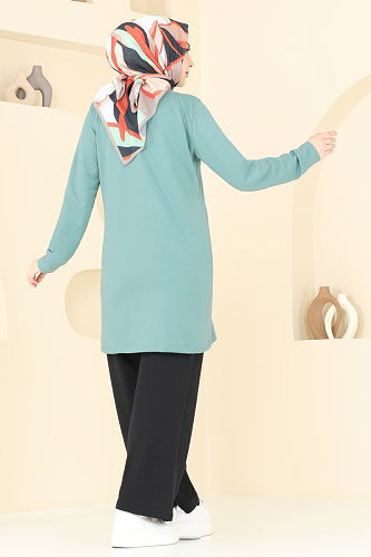 moda selvim Taş Detaylı Tesettür Takım 4060PM271 Mint&Siyah - Thumbnail