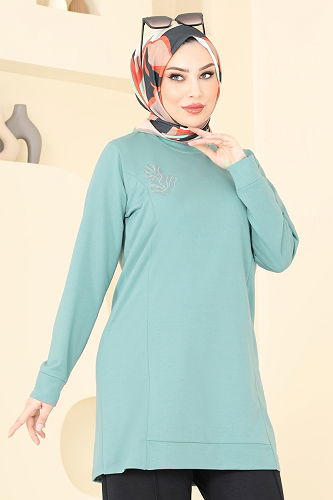 moda selvim Taş Detaylı Tesettür Takım 4060PM271 Mint&Siyah - Thumbnail