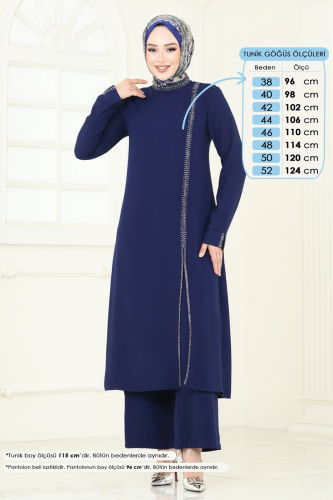 moda selvim Taş Detaylı Tesettür Takım 5671EDF311 Laci - Thumbnail