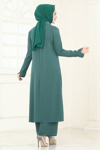 moda selvim Taş Detaylı Tesettür Takım 5671EDF311 Mint - Thumbnail