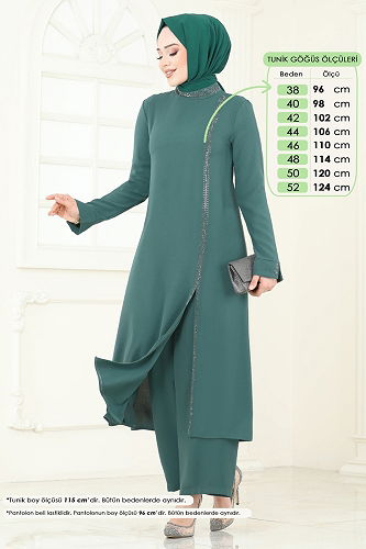 moda selvim Taş Detaylı Tesettür Takım 5671EDF311 Mint - Thumbnail