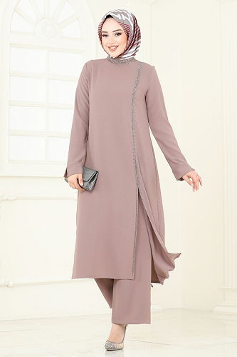 moda selvim Taş Detaylı Tesettür Takım 5671EDF311 Vizyon - Thumbnail