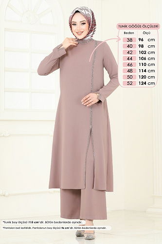 moda selvim Taş Detaylı Tesettür Takım 5671EDF311 Vizyon - Thumbnail