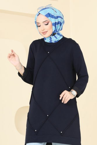 moda selvim Taş Detaylı Tesettür Tunik 2682AYD574 Laci - Thumbnail