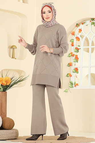 moda selvim Taş Detaylı Triko Takım 1209MT581 Vizyon - Thumbnail