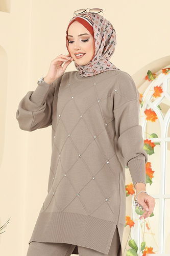 moda selvim Taş Detaylı Triko Takım 1209MT581 Vizyon - Thumbnail