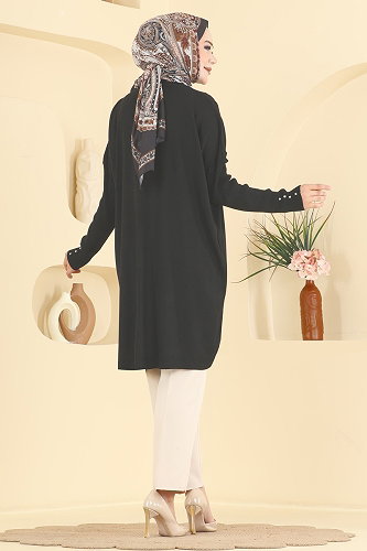 moda selvim Taş Detaylı Triko Tunik 1100KLN570 Siyah - Thumbnail