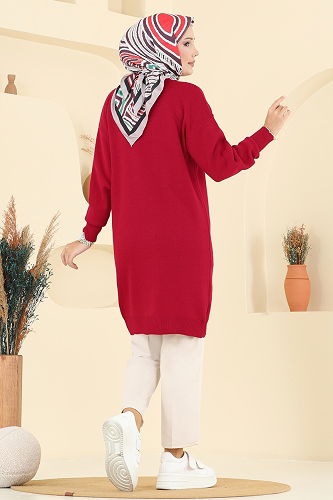 moda selvim Taş Detaylı Triko Tunik 2717AYD574 Kırmızı - Thumbnail