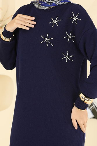 moda selvim Taş Detaylı Triko Tunik 2717AYD574 Laci - Thumbnail