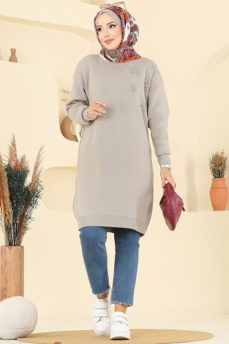 moda selvim Taş Detaylı Triko Tunik 2717AYD574 Vizyon - Thumbnail