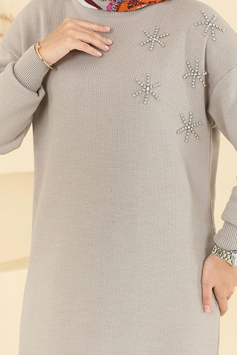 moda selvim Taş Detaylı Triko Tunik 2717AYD574 Vizyon - Thumbnail