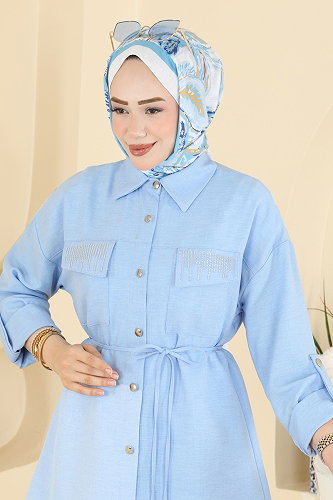moda selvim Taş Detaylı Tunik 2929SLK540 Bebe Mavisi - Thumbnail