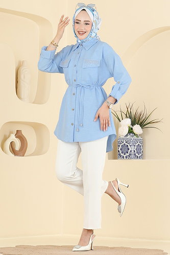 moda selvim Taş Detaylı Tunik 2929SLK540 Bebe Mavisi - Thumbnail