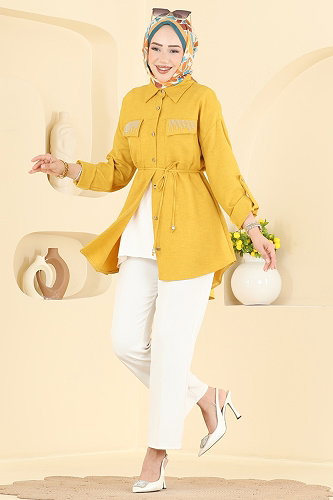 moda selvim Taş Detaylı Tunik 2929SLK540 Hardal - Thumbnail