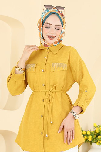 moda selvim Taş Detaylı Tunik 2929SLK540 Hardal - Thumbnail