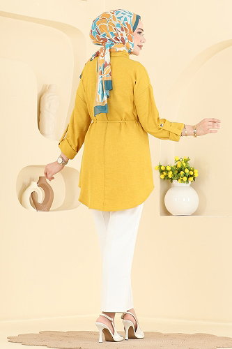 moda selvim Taş Detaylı Tunik 2929SLK540 Hardal - Thumbnail