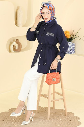 moda selvim Taş Detaylı Tunik 2929SLK540 Laci - Thumbnail