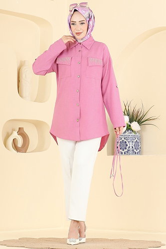 moda selvim Taş Detaylı Tunik 2929SLK540 Pembe - Thumbnail