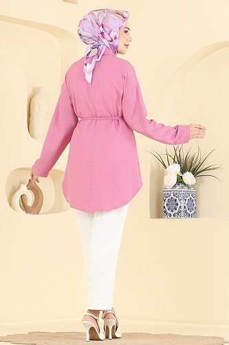 moda selvim Taş Detaylı Tunik 2929SLK540 Pembe - Thumbnail