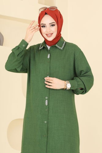 moda selvim Taş Detaylı Tunik 302HBS856 Haki - Thumbnail
