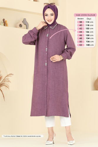 moda selvim Taş Detaylı Tunik 302HBS856 Koyu Lila - Thumbnail