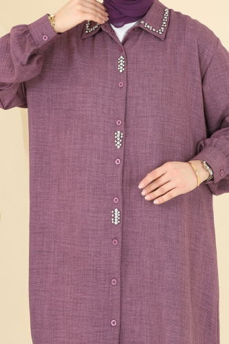 moda selvim Taş Detaylı Tunik 302HBS856 Koyu Lila - Thumbnail