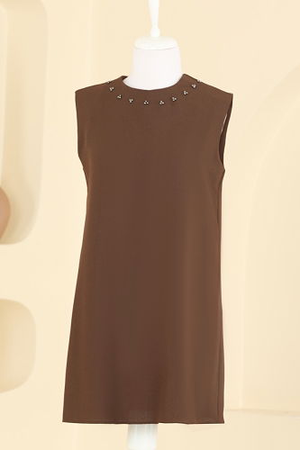 moda selvim Taş Detaylı Üçlü Takım 2012FMZ1159 Kahve - Thumbnail