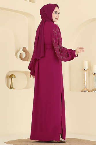 moda selvim Taş Detaylı Üçlü Takım 2012FMZ1159 Şarabi - Thumbnail