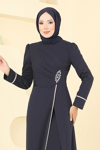 moda selvim Taş Detaylı Yırtmaçlı Takım ASM2816 Laci - Thumbnail