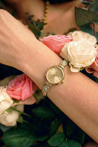 moda selvim Taş Detaylı Zarif Saat 8794CLSK1184 Gold - Thumbnail