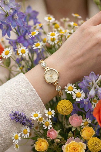 moda selvim Taş Detaylı Zarif Saat 8794CLSK1184 Gold - Thumbnail