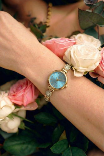 C.L.S.K. - Taş Detaylı Zarif Saat 8794CLSK1184 Gold&AçıkMavi