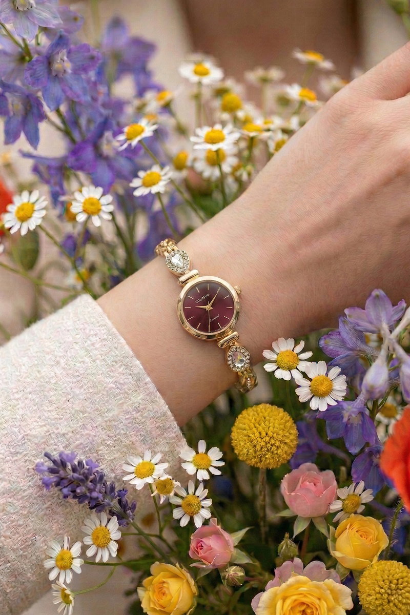 Taş Detaylı Zarif Saat 8794CLSK1184 Gold&Bordo