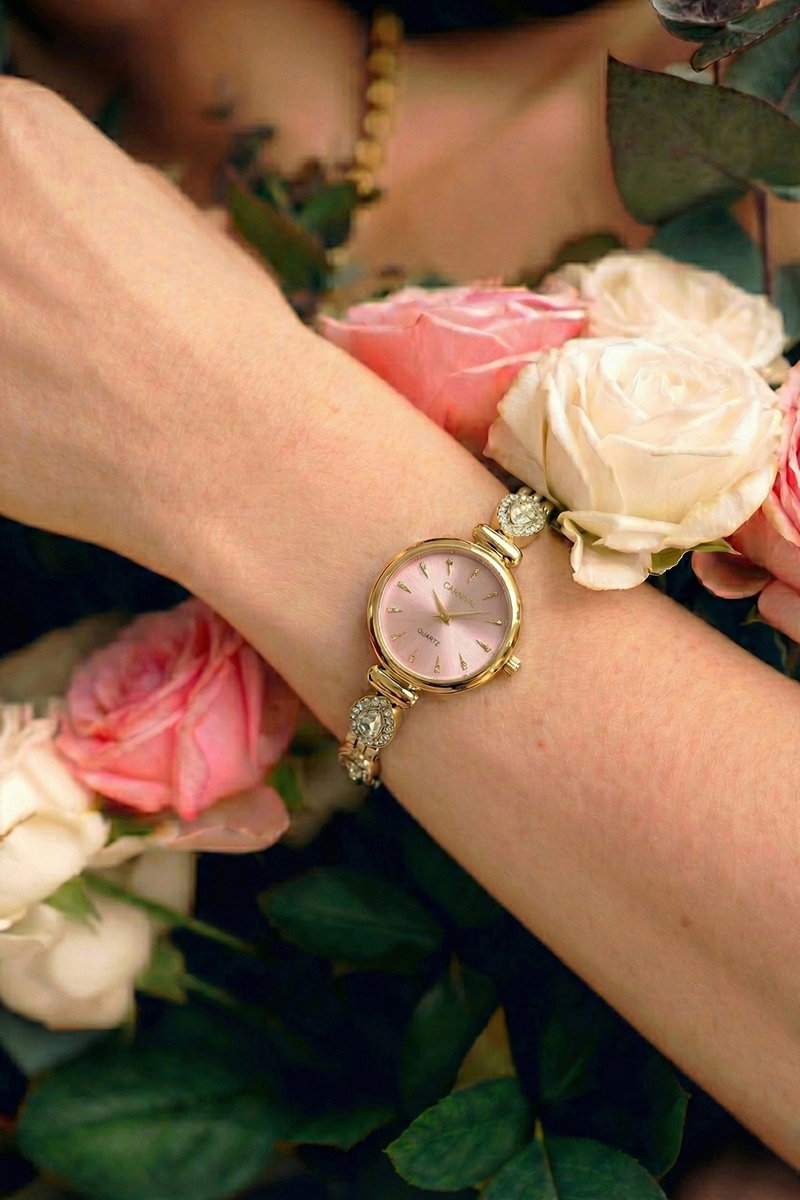 Taş Detaylı Zarif Saat 8794CLSK1184 Gold&Pembe