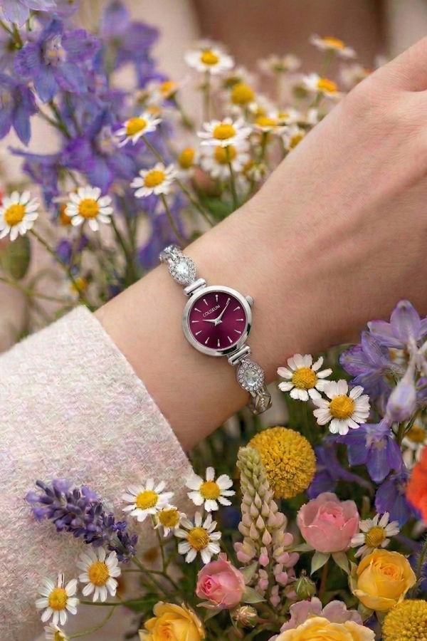 Modaselvim SAAT Taş Detaylı Zarif Saat 8794CLSK1184 Gümüş&Bordo