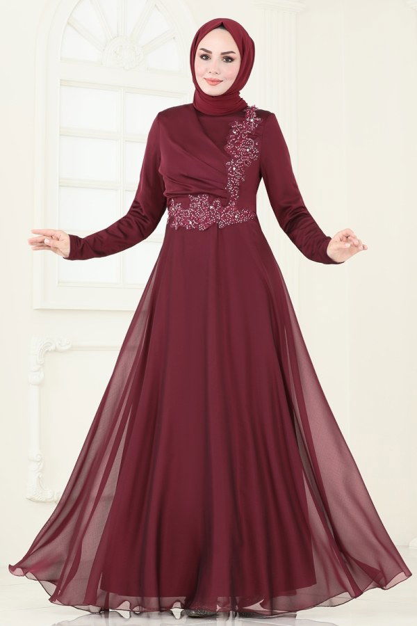 Taş İşlemeli Abiye 5971AB368 Bordo - 3