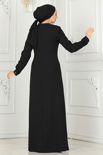 moda selvim Taş İşlemeli Abiye Elbise 6882MDH809 Siyah - Thumbnail