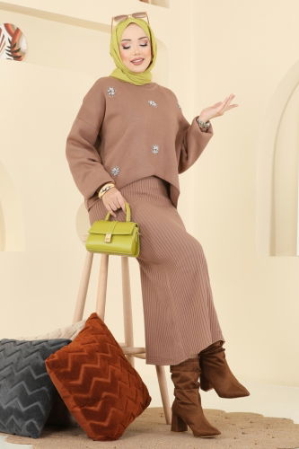 M.T. - Taş İşlemeli Elbiseli Takım 1409MT581 Vizyon