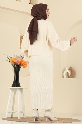 moda selvim Taş İşlemeli Elbiseli Takım 1425MT581 Taş - Thumbnail
