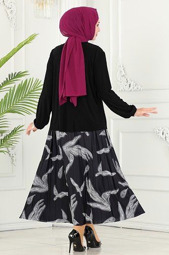 moda selvim Taş İşlemeli Sandy Takım 2009MEY846 Siyah - Thumbnail