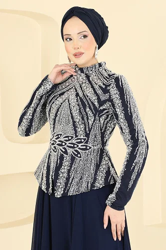 moda selvim Taş İşlemeli Şifon Abiye 6673YG95 Laci - Thumbnail