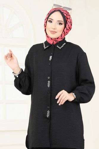 moda selvim Taş İşlemeli Takım 2002HBS856 Siyah - Thumbnail